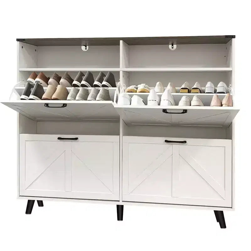 Meuble à Chaussures, Organisateur de Chaussures à 4 Portes Basculantes avec Tiroirs et Étagères Réglables