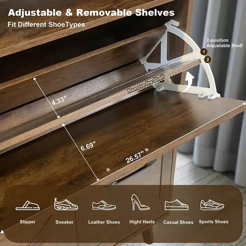 Meuble à Chaussures, Organisateur de Chaussures à 4 Portes Basculantes avec Tiroirs et Étagères Réglables