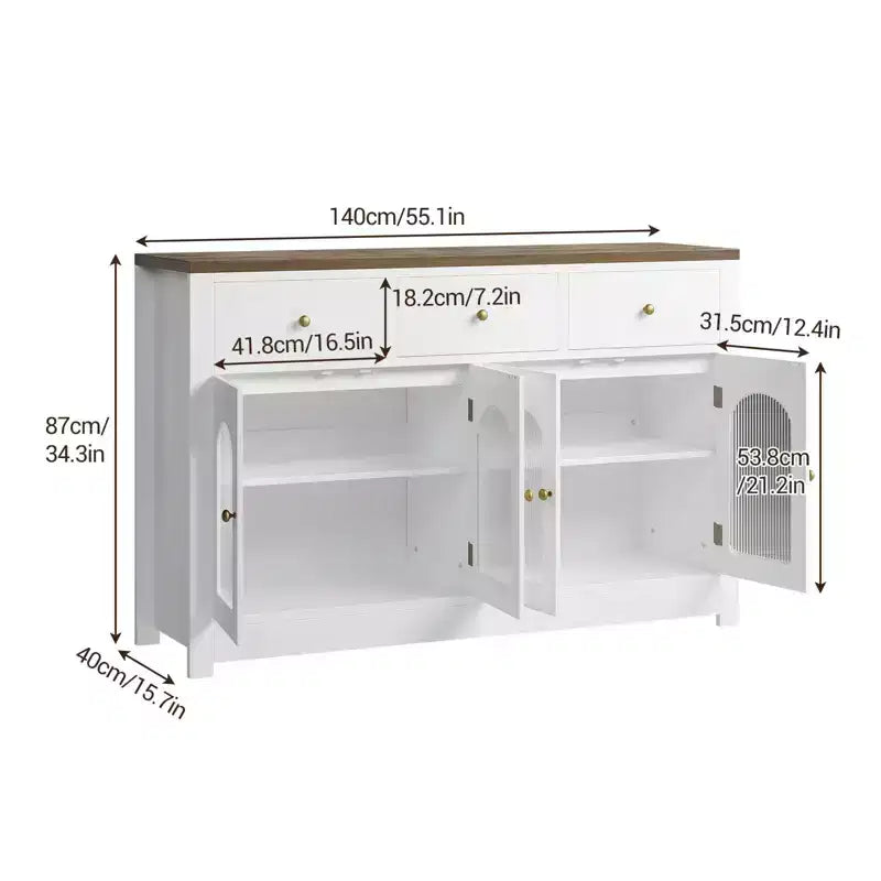Bahut de salle à manger, meuble bar à café en bois avec porte vitrée et 3 tiroirs