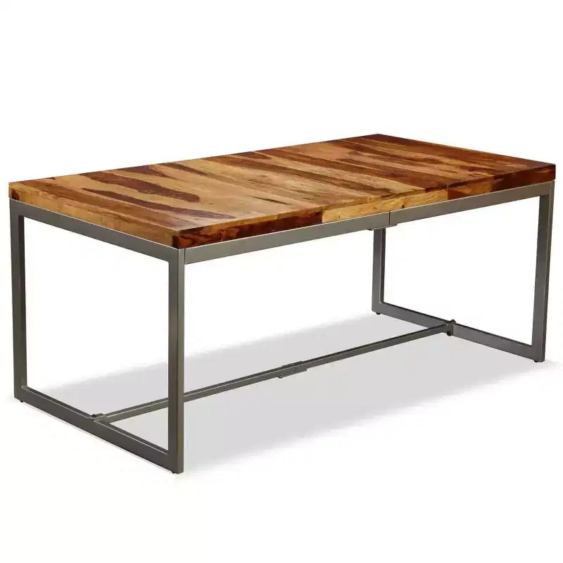 vidaXL Dining Table Brown and Black Sheesham Wood and Powder-Coated Steel
