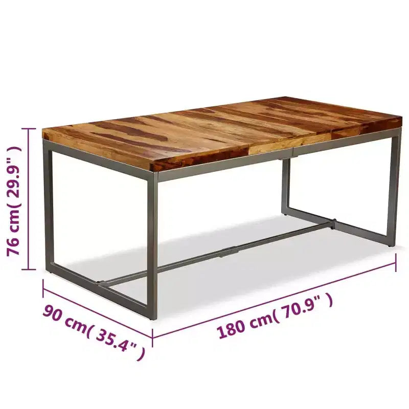 Table à manger en bois de sesham brun et noir et acier thermolaqué