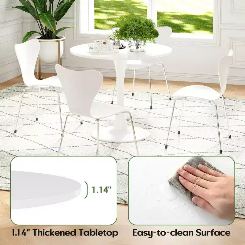 Table à manger tulipe ronde pour petites personnes, plateau en bois avec pied en métal