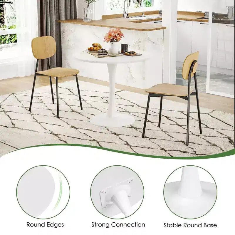 Table à manger tulipe ronde pour petites personnes, plateau en bois avec pied en métal