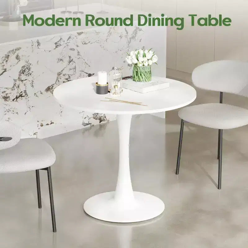 Table à manger tulipe ronde pour petites personnes, plateau en bois avec pied en métal