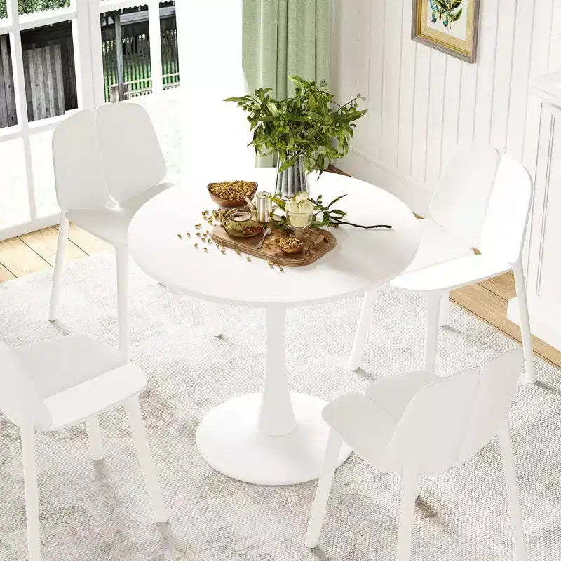 Table à manger tulipe ronde pour petites personnes, plateau en bois avec pied en métal