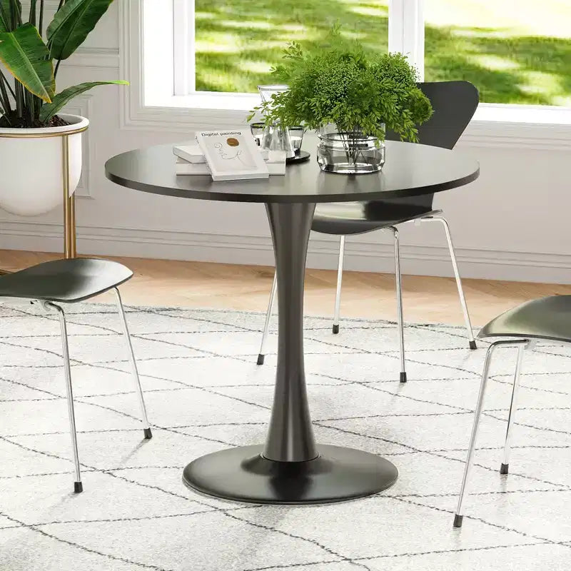 Table à manger tulipe ronde pour petites personnes, plateau en bois avec pied en métal