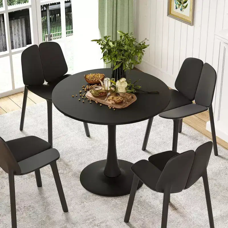 Table à manger tulipe ronde pour petites personnes, plateau en bois avec pied en métal