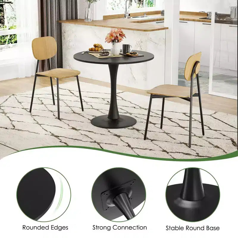 Table à manger tulipe ronde pour petites personnes, plateau en bois avec pied en métal
