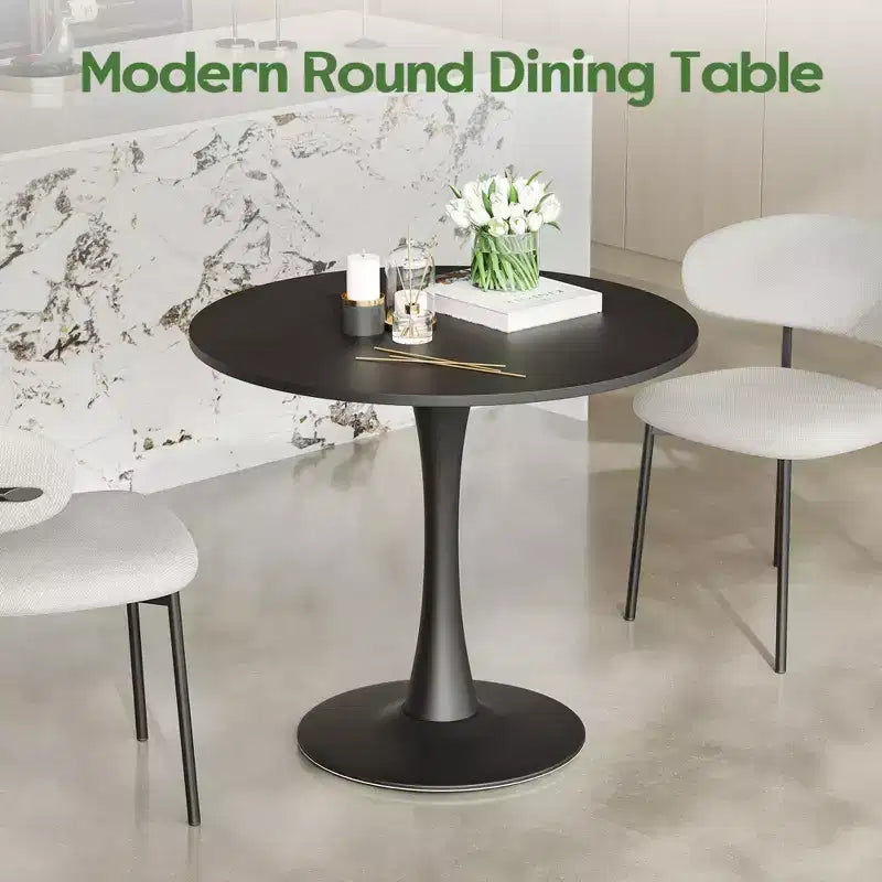 Table à manger tulipe ronde pour petites personnes, plateau en bois avec pied en métal