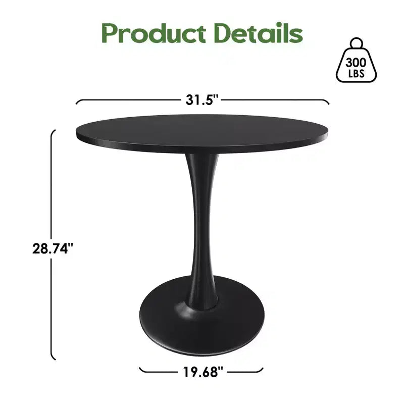 Table à manger tulipe ronde pour petites personnes, plateau en bois avec pied en métal