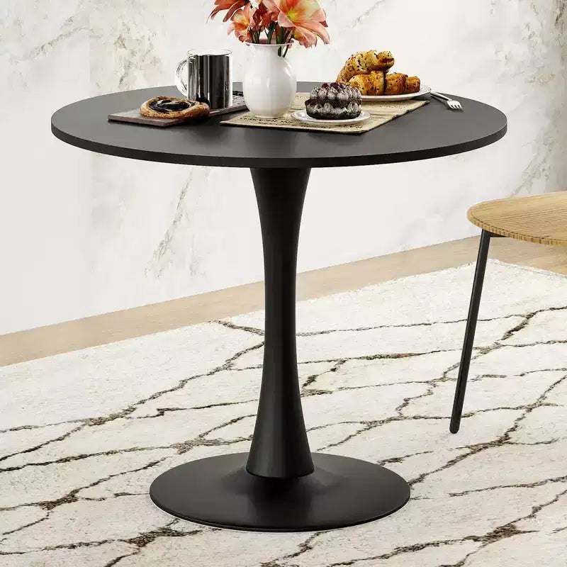 31.5 Small Round Dining Tulip Table Seats Up to 2-4 People,Wood Tabletop with Metal Pedestal Base