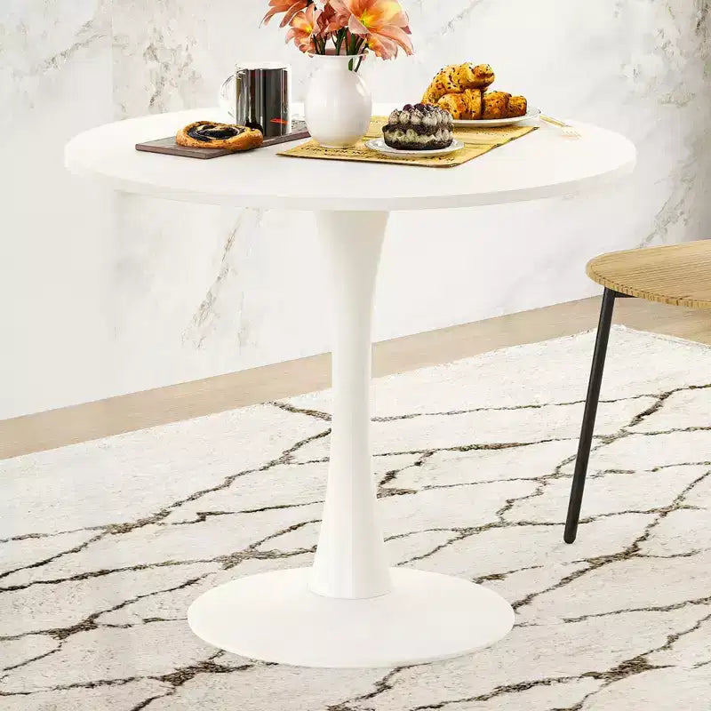 Table à manger tulipe ronde pour petites personnes, plateau en bois avec pied en métal