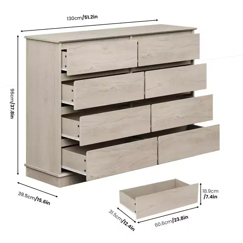 Commode de chambre à 8 tiroirs, commode de rangement avec tiroirs profonds