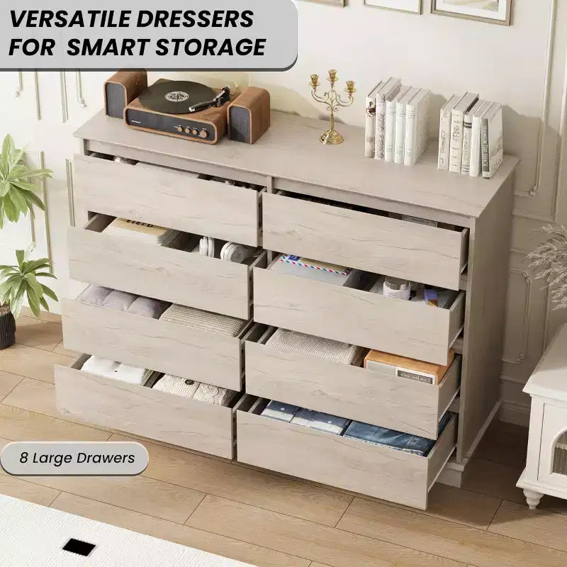 Commode de chambre à 8 tiroirs, commode de rangement avec tiroirs profonds