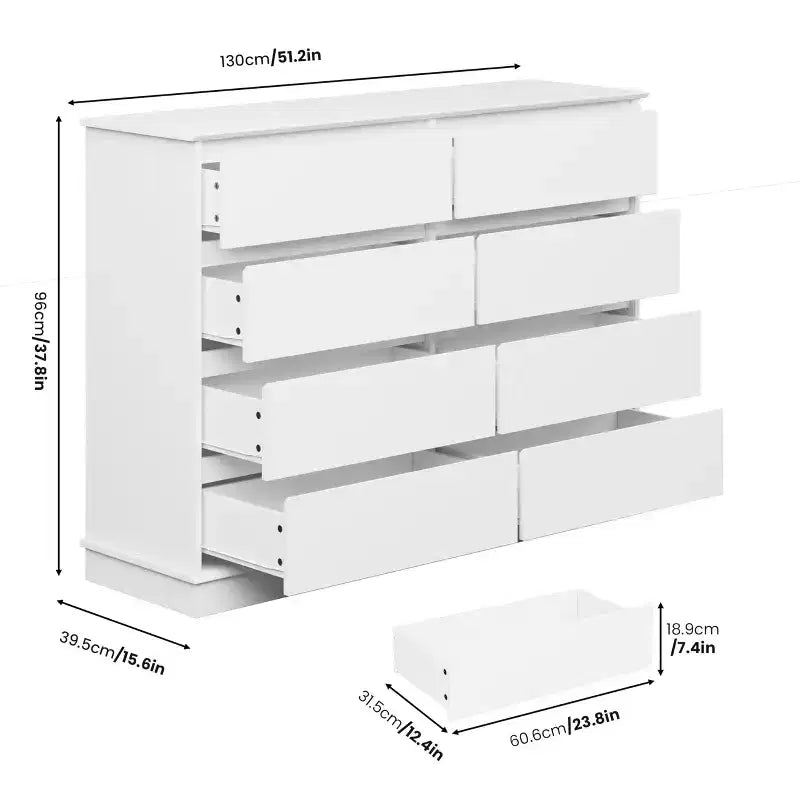 Commode de chambre à 8 tiroirs, commode de rangement avec tiroirs profonds