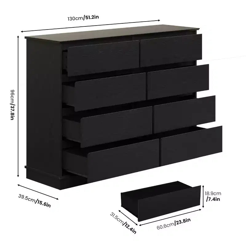 Commode de chambre à 8 tiroirs, commode de rangement avec tiroirs profonds