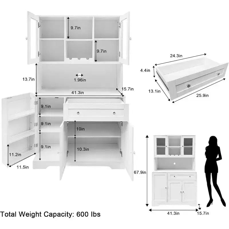Meuble de rangement pour cuisine, Buffet à café autoportant avec grands tiroirs