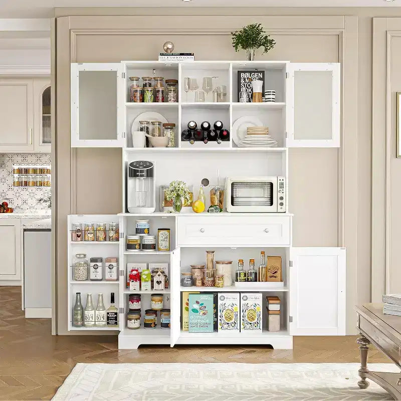 Meuble de rangement pour cuisine, Buffet à café autoportant avec grands tiroirs