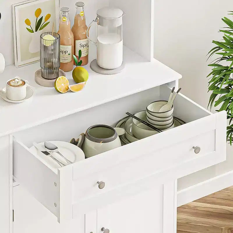 Meuble de rangement pour cuisine, Buffet à café autoportant avec grands tiroirs