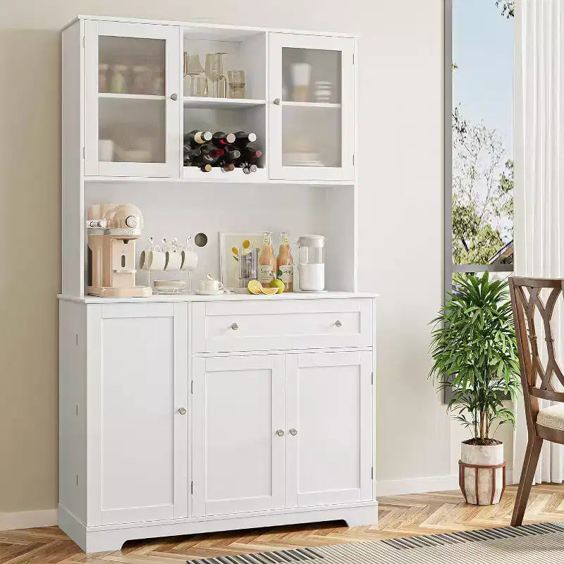 Meuble de rangement pour cuisine, Buffet à café autoportant avec grands tiroirs