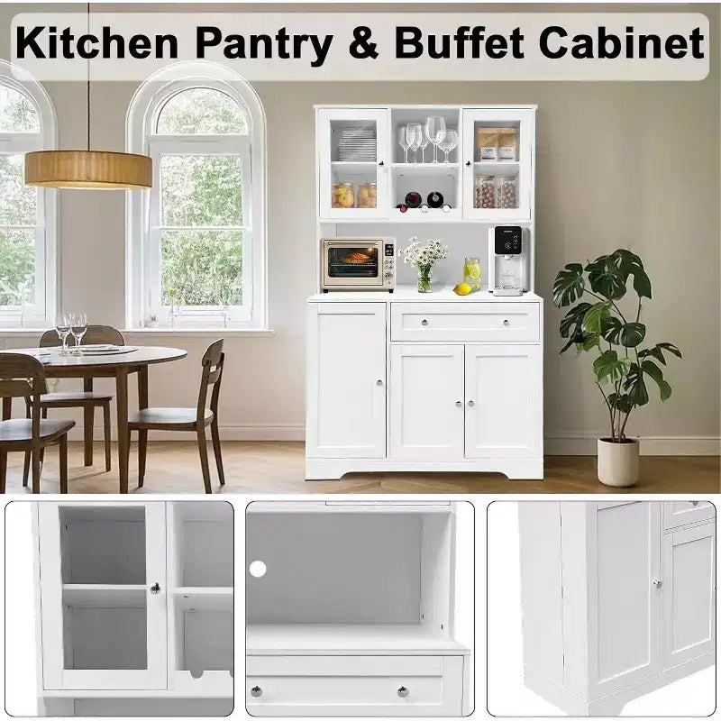 Meuble de rangement pour cuisine, Buffet à café autoportant avec grands tiroirs