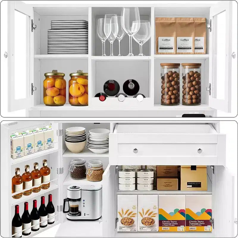 Meuble de rangement pour cuisine, Buffet à café autoportant avec grands tiroirs