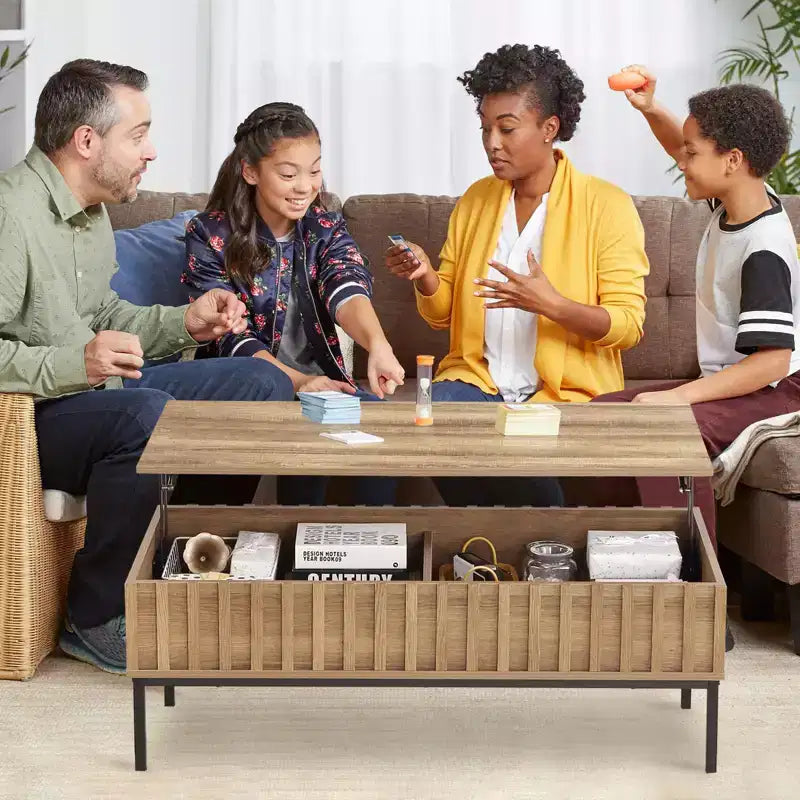 Table basse, Table basse relevable avec étagère de rangement et compartiment caché