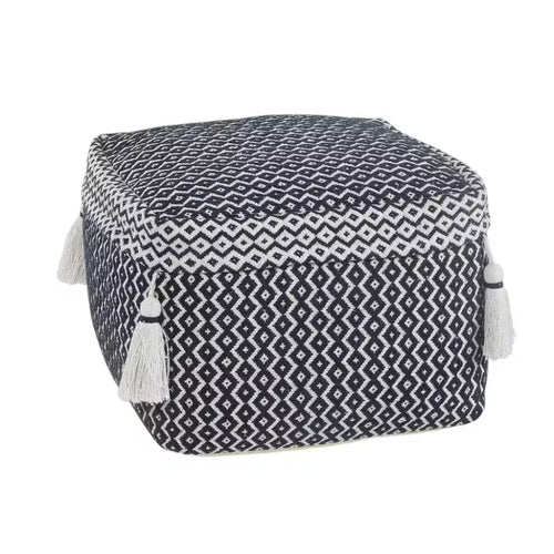 HomeRoots 18 Blue Cotton Geometric Pouf Ottoman
