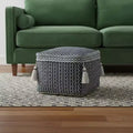 Pouf ottoman géométrique en coton bleu