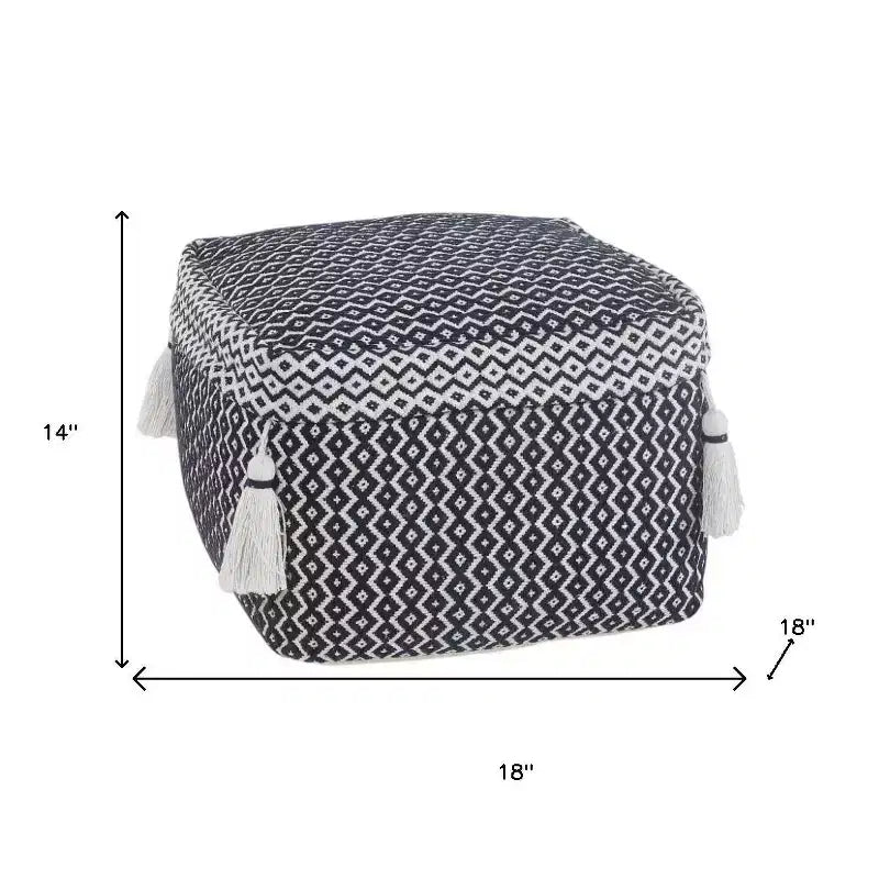 Pouf ottoman géométrique en coton bleu