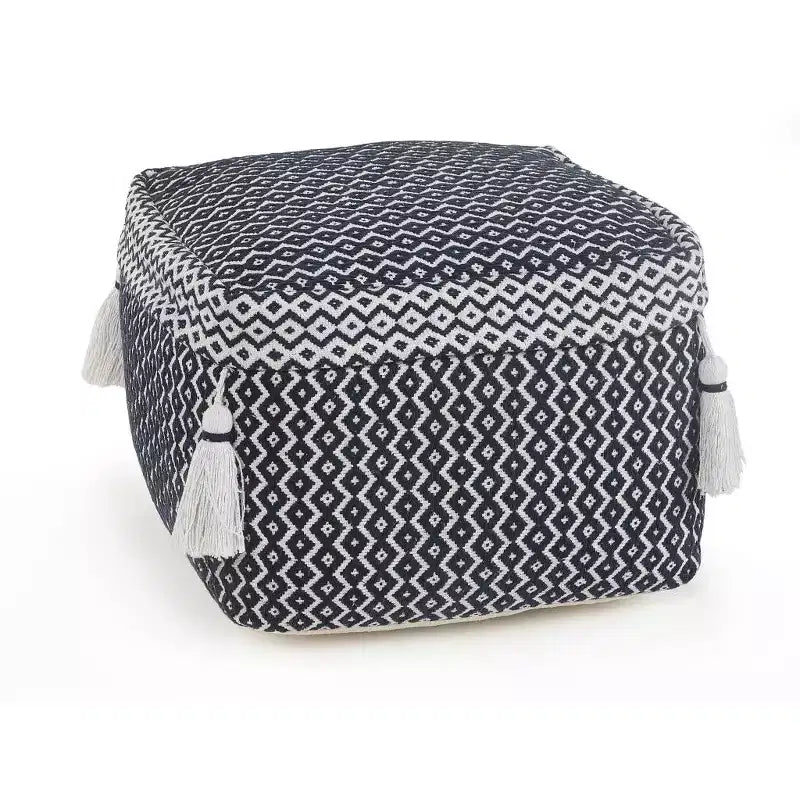 Pouf ottoman géométrique en coton bleu