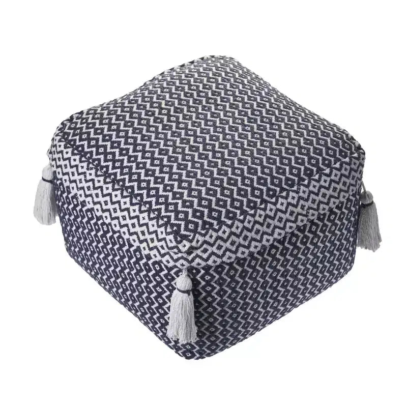 Pouf ottoman géométrique en coton bleu