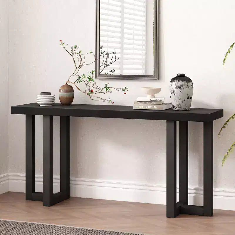 Console avec pieds en bois massif, Table d'entrée élégante avec plateau épais