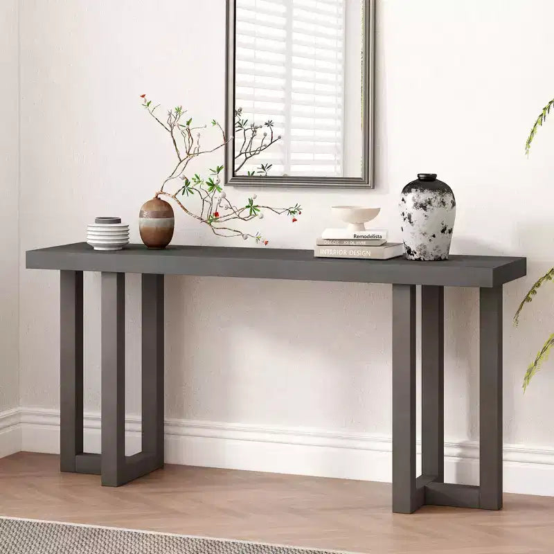 Console avec pieds en bois massif, Table d'entrée élégante avec plateau épais