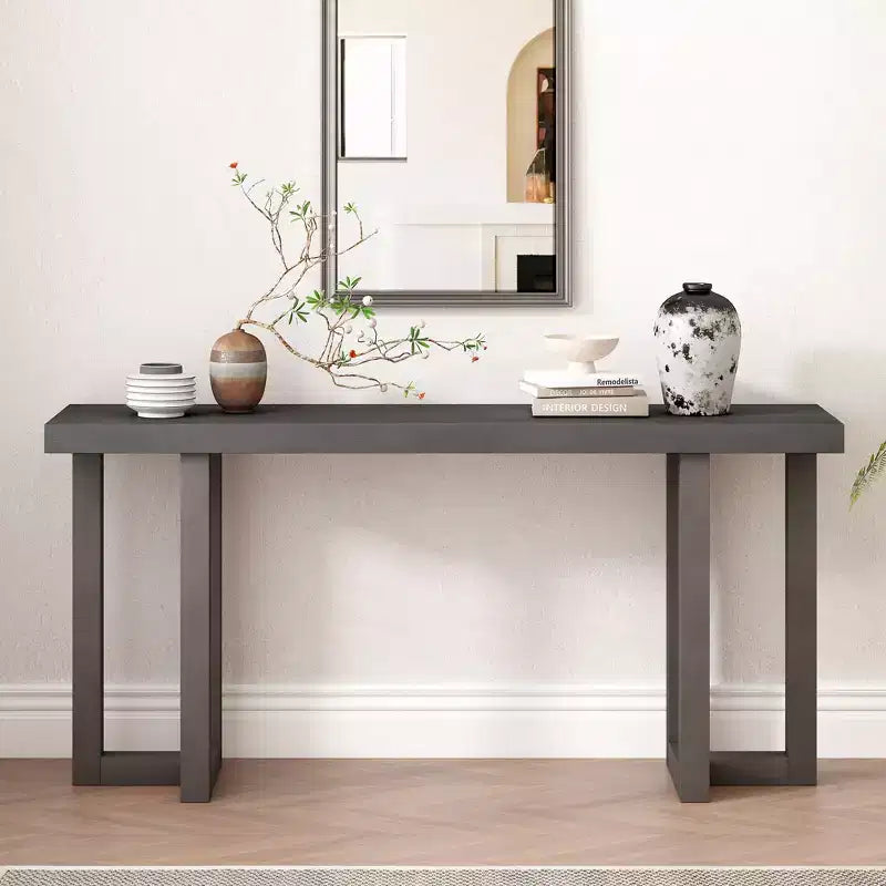 Console avec pieds en bois massif, Table d'entrée élégante avec plateau épais