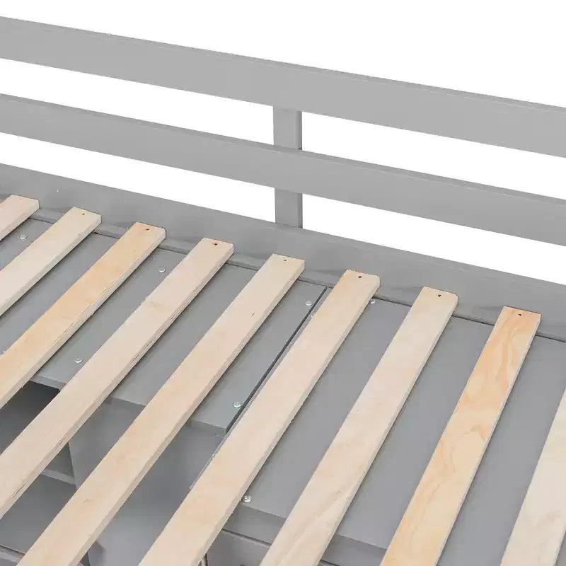 Lit superposé jumeau avec armoire et tiroirs, Cadre de lit mezzanine avec étagères de rangement
