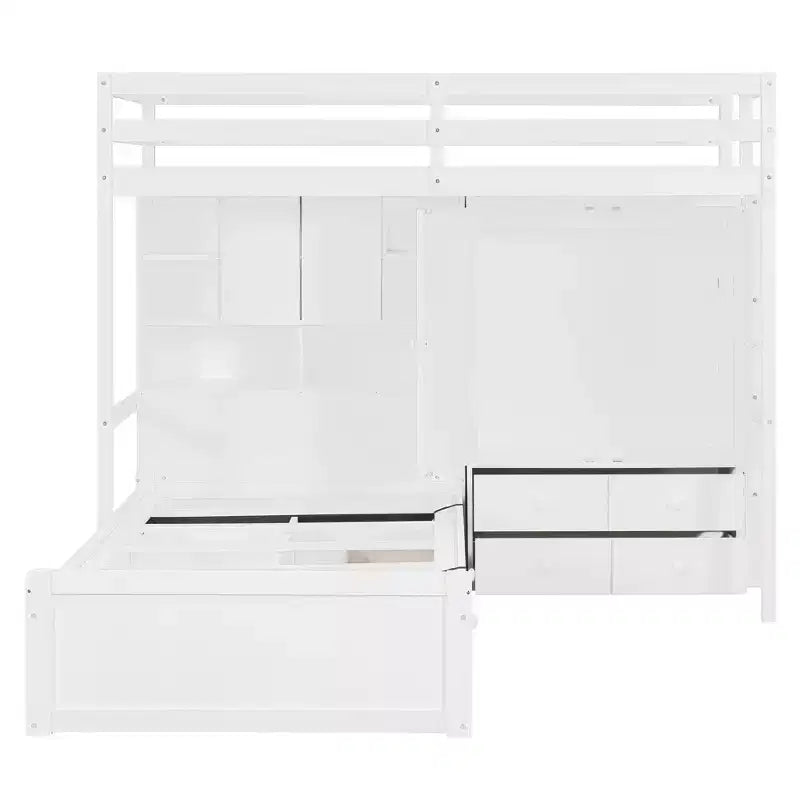 Lit superposé jumeau avec armoire et tiroirs, Cadre de lit mezzanine avec étagères de rangement