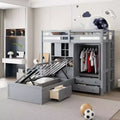 Twin Bunk Bed with Wardrobe and Drawers, Loft Bed Frame with Storage Shelves and Hydraulic Bed for Kids Adults