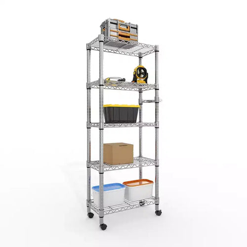 5 Tier Metal Shelving Unit with Wheels, 1100LBS Heavy Duty Wire Rack Storage Organizer with Handle & Adjustable Feet