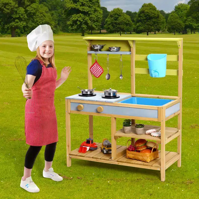 Mud Kitchen for Kids, Outdoor Wooden Pretend Play Kitchen Set for Toddler Toy Kitchen Set Gift for Girls & Boys Age 3+