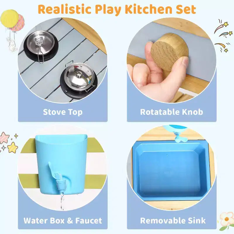 Cuisine de boue pour enfants, cuisine de jeu en bois d'extérieur