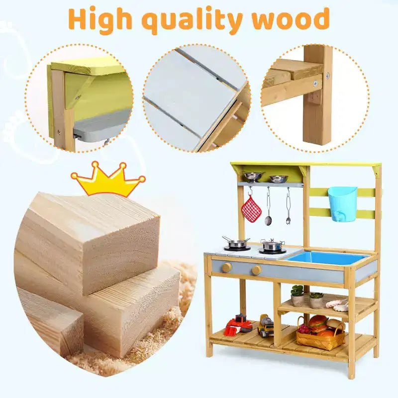 Cuisine de boue pour enfants, cuisine de jeu en bois d'extérieur