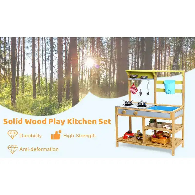 Cuisine de boue pour enfants, cuisine de jeu en bois d'extérieur