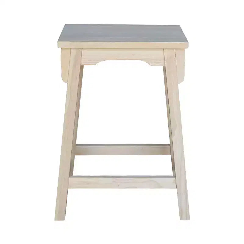 Tabouret de bar hauteur comptoir en bois d'hévéa massif, assise rectangulaire