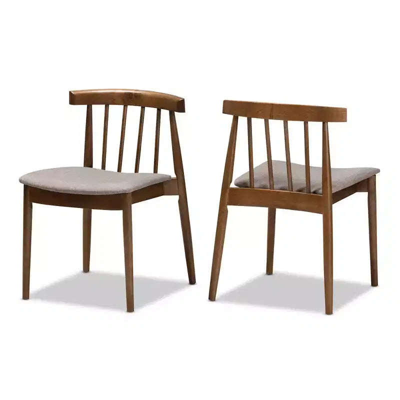 Set of 2 Wyatt Midcentury Modern Walnut Wood Dining Chairs Beige/Brown - Baxton Studio