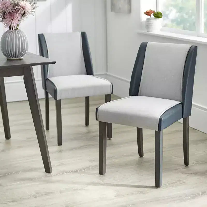 Chaise de salle à manger en lin gris/bleu marine