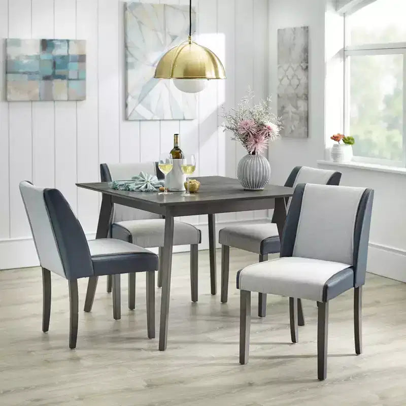 Chaise de salle à manger en lin gris/bleu marine