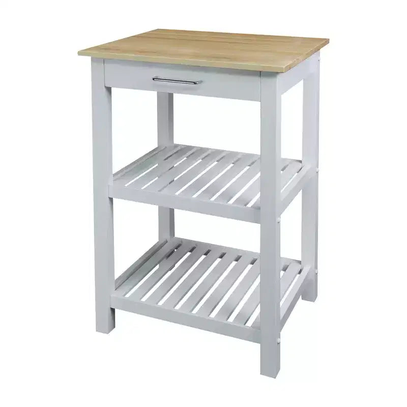 Sunrise Kitchen Island with Harvest Hardwood Top White/Natural - Flora Home: Sliding Drawer, Towel Rack, 2 Shelves