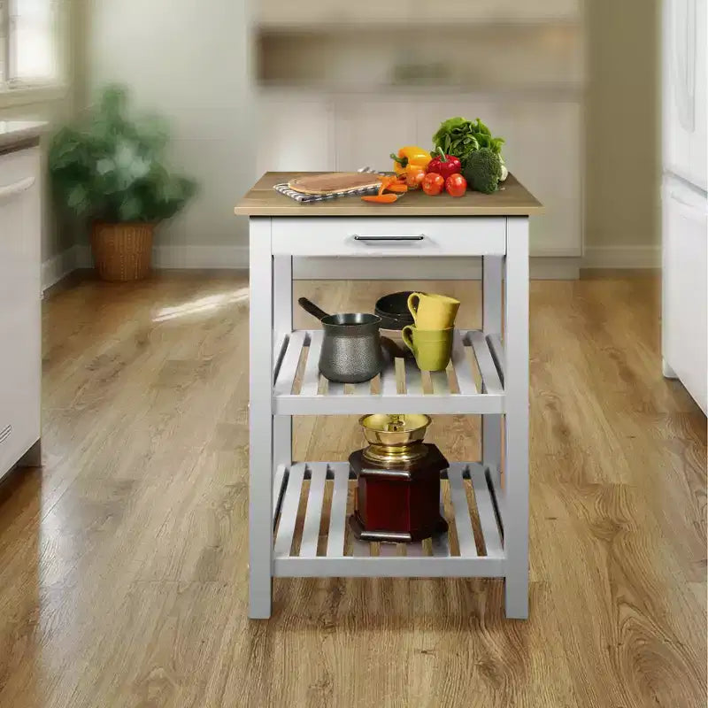 Îlot de cuisine Harvest avec plateau en bois massif blanc/naturel