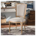 Chaise de style cottage français en chêne vieilli et lin beige